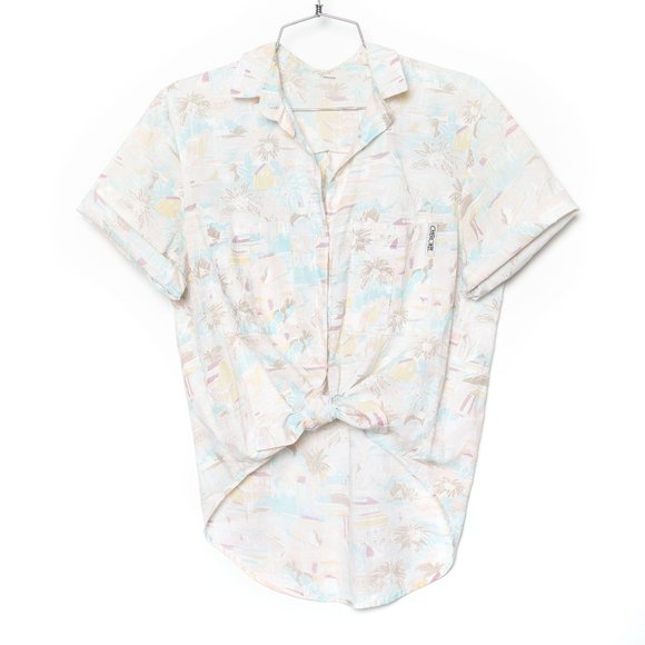 Vintage Cherokee Pastel Beach Print Button Down Top - Picture 1 of 8